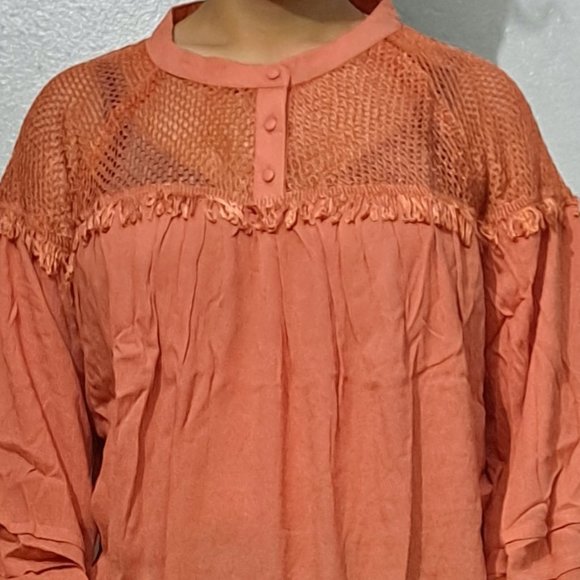 MANGO BOHO SHEER NET MESH BALLOON SLEEVE TOP - Picture 5 of 8